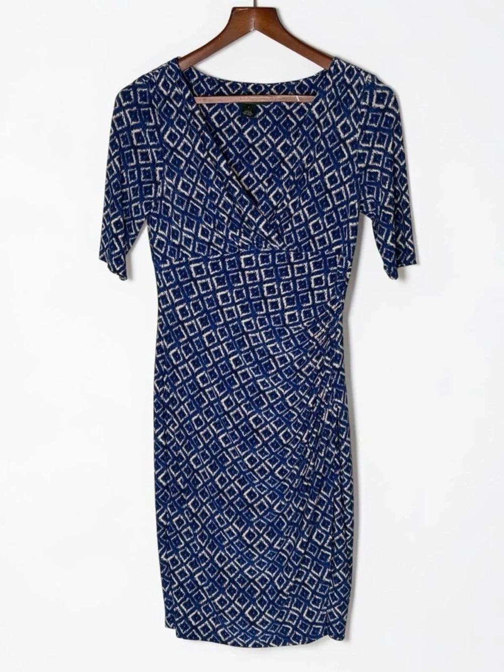 Lauren Ralph Lauren Blue Ikat Geometric Diamond Faux Wrap Dress • Size 4